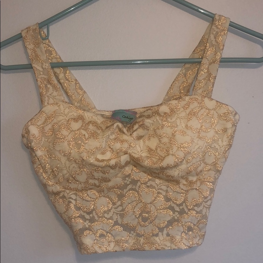 (S) Gold Fancy Crop Top